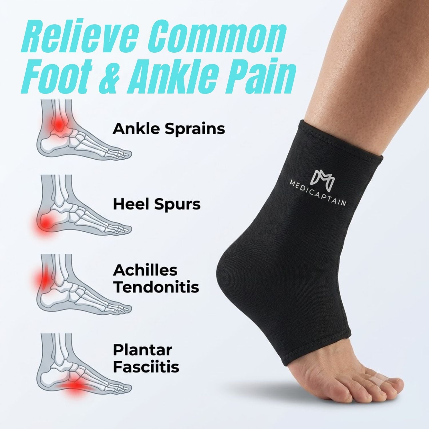 MediCaptain Ankle Hot & Cold Therapy Compression Sleeve - 360° Hot & Cold Gel Therapy for Foot & Ankle Pain